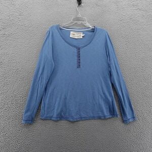 Aventura Organic Cotton Modal Henley Shirt Large Blue Long Sleeve‎ Women